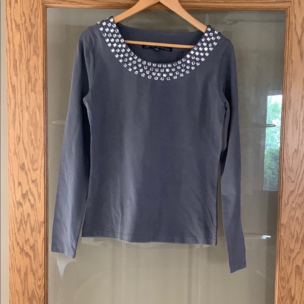 Embellished Blue Blouse with Long Sleeves